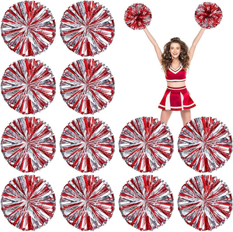 Deekin 12 Pcs Cheerleading Pom Poms Cheerleader Squad Spirited Fun Pompoms 12 Inch Metallic Foil Cheer Pom Poms with Handle Flowers for Sport Team Dance Costume Party 50g Weight Each - Image 1